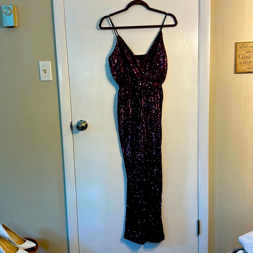 Express new with tags purple shimmer Jumpsuit XS